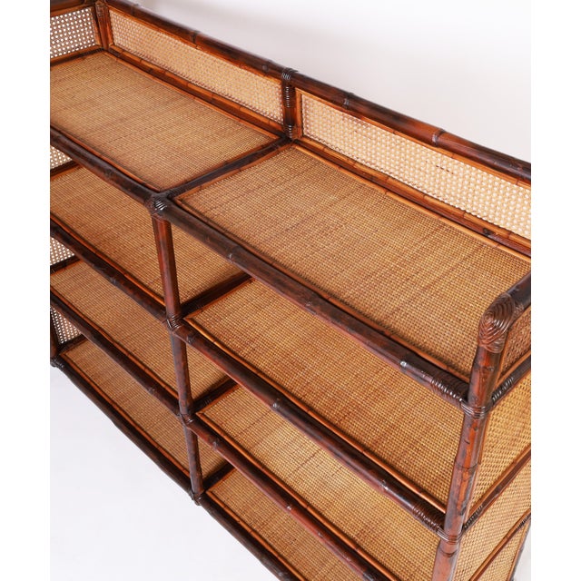 Caned Bamboo and Grasscloth Etagere or Bookshelf Chairish