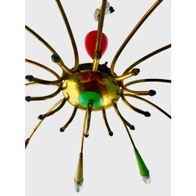 Large Italian 12 Arm Spider Chandelier in Brass attributed to Stilnovo, Milan, Italy, 1950s For Sale - Image 3 of 6