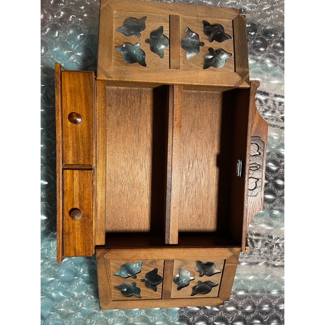 Rustic 1960s Sears, Roebuck & Co. Vintage Wooden Spice Rack/Hanging Shelf/Apothecary Cabinet For Sale - Image 3 of 6