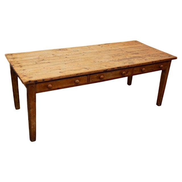 19th Century Antique English Light Pine Farmhouse Dining Table For Sale