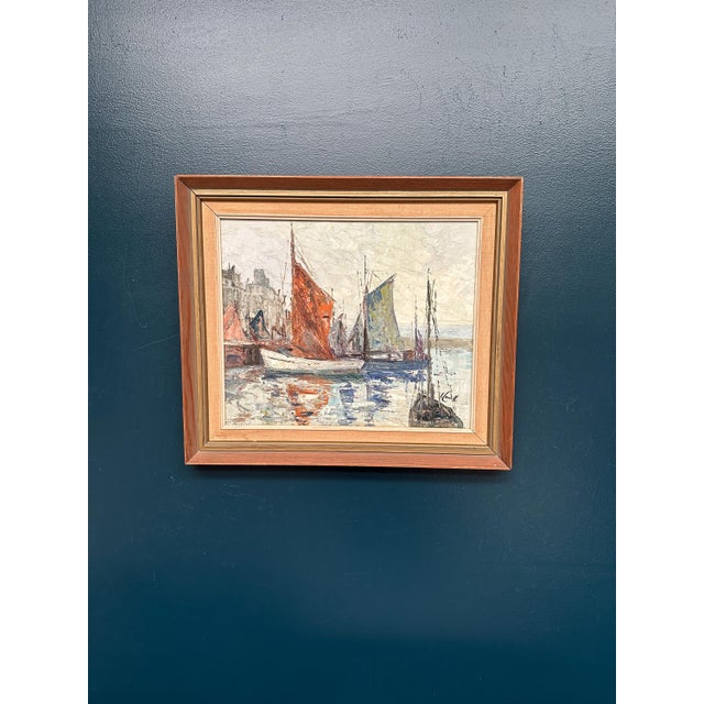 Inge Camill, Boats in Harbour, 1950s, Oil on Canvas, Framed For Sale - Image 10 of 18