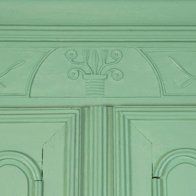 Antique French Soft Green Marriage Armoire For Sale - Image 5 of 11
