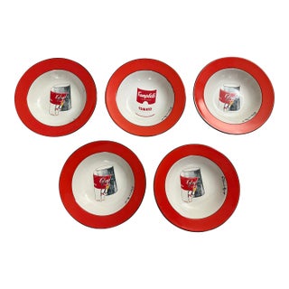 Andy Warhol X Block Campbell's Tomato Soup Can Ceramic Soup Bowls Rare Set of 5 For Sale