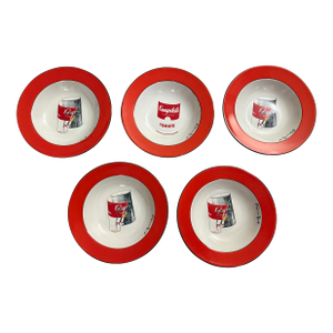 Andy Warhol X Block Campbell's Tomato Soup Can Ceramic Soup Bowls Rare Set of 5