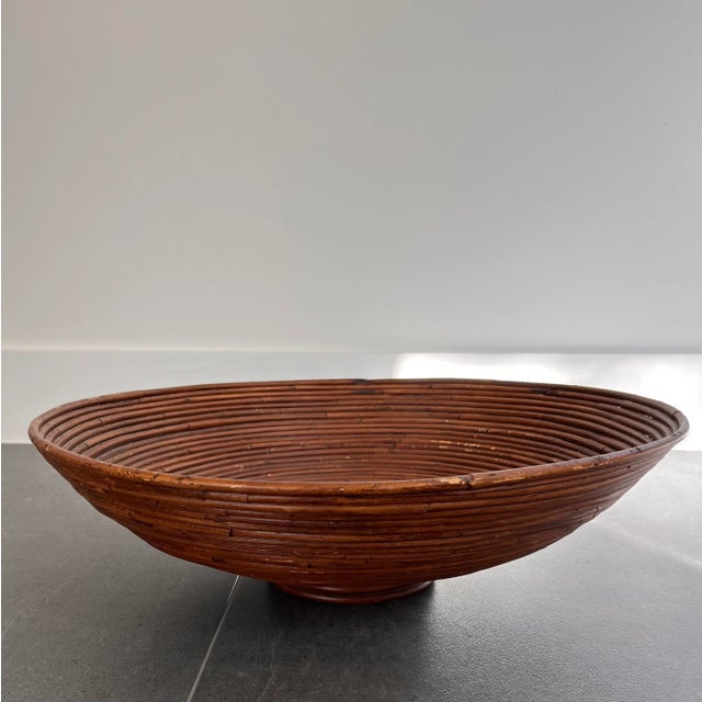 Large Mid Century Modern Pencil Reed Footed Basket Bowl For Sale - Image 10 of 10