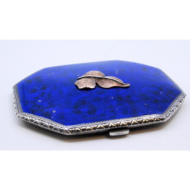 Silver Gold and Silver Toiletry Box with Flower on Blue Enamel Lid For Sale - Image 8 of 9