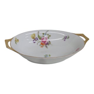 Thomas Bavaria Lakewood Floral Oval Serving Bowl Gold Edge and Handles 4582b For Sale