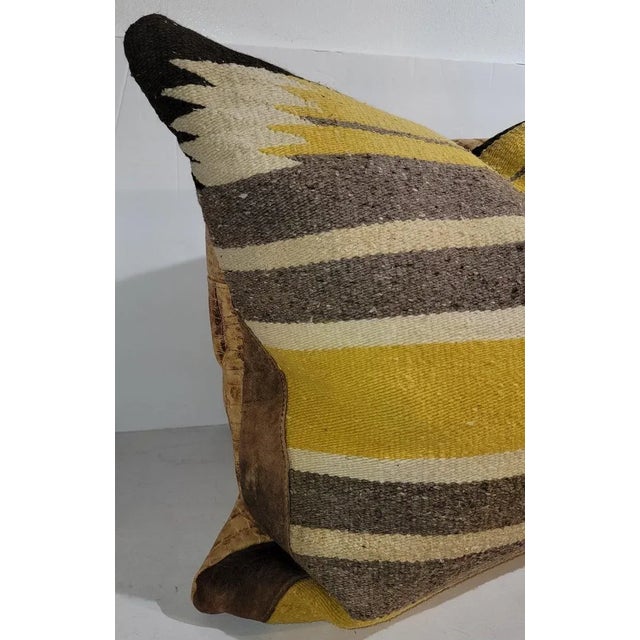 1930s Woven Saddle Blanket Pillows With Leather Backing- Set of 2 For Sale - Image 4 of 10