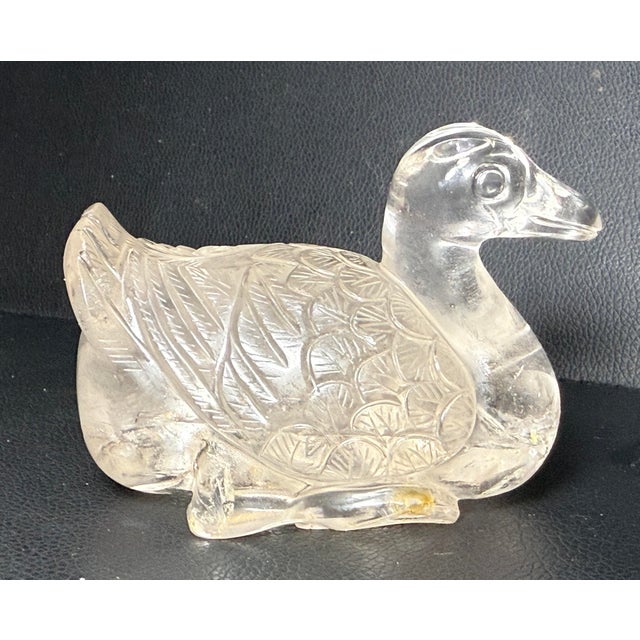 Glass Antique Hand Carved Chinese Duck Bird Rock Crystal Stone Sculpture Statue For Sale - Image 7 of 13