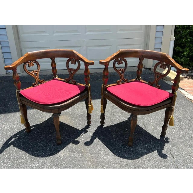 Mid 20th Century Mid 20th Century Pair of Rustic Colonial Style Carved Oak Corner Chairs For Sale - Image 5 of 11