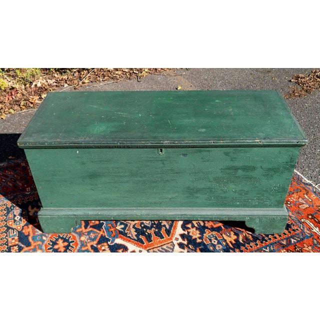 American 19th Century American New England Pine Blanket Chest in Old Green Paint For Sale - Image 3 of 18