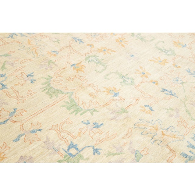 Contemporary Oushak Style Wool Rug in Beige With Allover Floral Design For Sale - Image 9 of 9