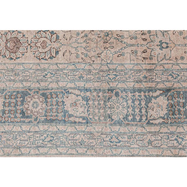 Authentic Persian Tabriz Beige Green Handmade Wool Rug For Sale In New York - Image 6 of 8