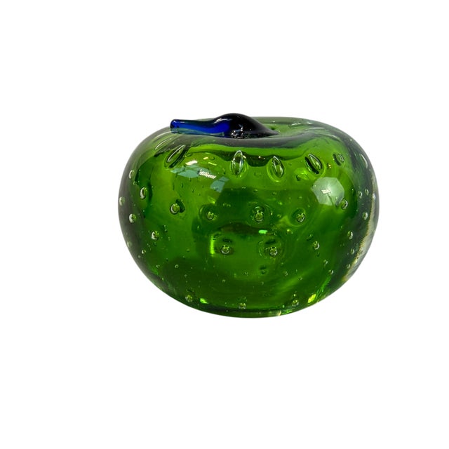 Mid-Century Modern 1970's Vintage Murano Glass Style Green Apple Paperweight For Sale - Image 3 of 12
