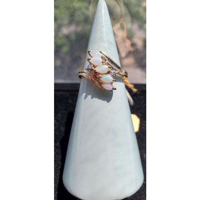 Contemporary Marquise Opal Ring 14k Yellow Gold, Size 4 For Sale - Image 3 of 4