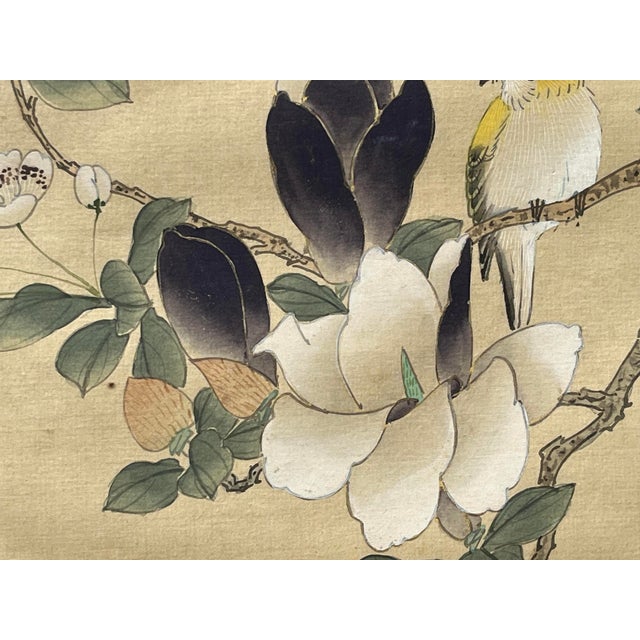 Antique Chinese Painting Magnolia Flowers and Tree With Bird on Silk For Sale In New York - Image 6 of 6