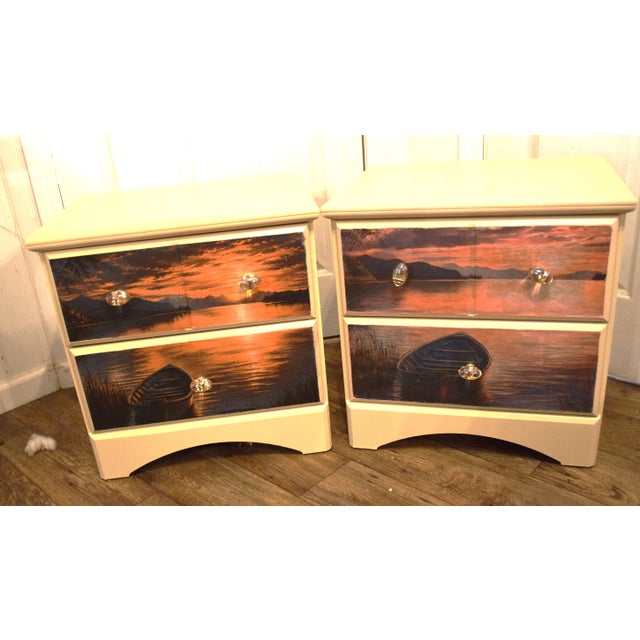 Late 20th Century Pair of Custom Nautical/Sunset Rowboat Nightstands For Sale - Image 4 of 5
