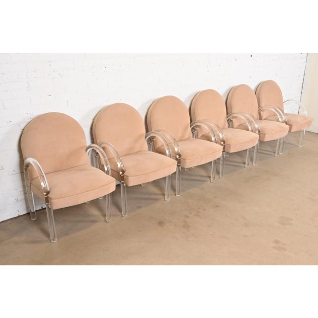 A gorgeous set of six Modern Art Deco or Mid-Century Modern lucite waterfall armchairs, club chairs, or lounge chairs By...