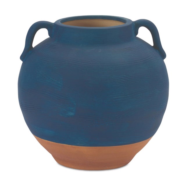 Bring timeless elegance to your home with this 7" Blue Ceramic Urn Vase featuring warm terra cotta accents. Whether placed...