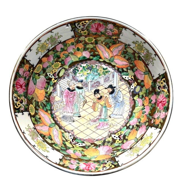 1990s Vintage Chinese Famille Rose Medallion Porcelain Punch Bowl 10" Chinoiserie For Sale - Image 5 of 14
