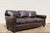 Animal Skin Restoration Hardware Brown Leather Three-Seat Sofa | Vintage Modern Down-Filled Cushions For Sale - Image 7 of 18