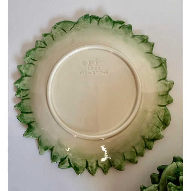 Ceramic 1985 Fitz and Floyd “Vegetable Garden” Green Pea Canapé Plates – Set of 8 For Sale - Image 7 of 8
