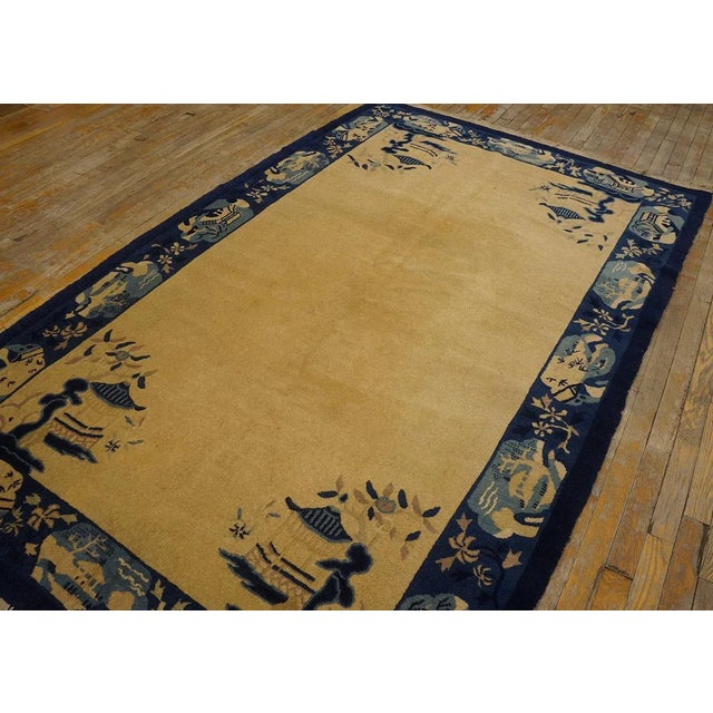 1920s Beige Open Field Traditional Antique Chinese Peking Carpet 5' X 7'10" Wool Knoted Rug For Sale - Image 4 of 9