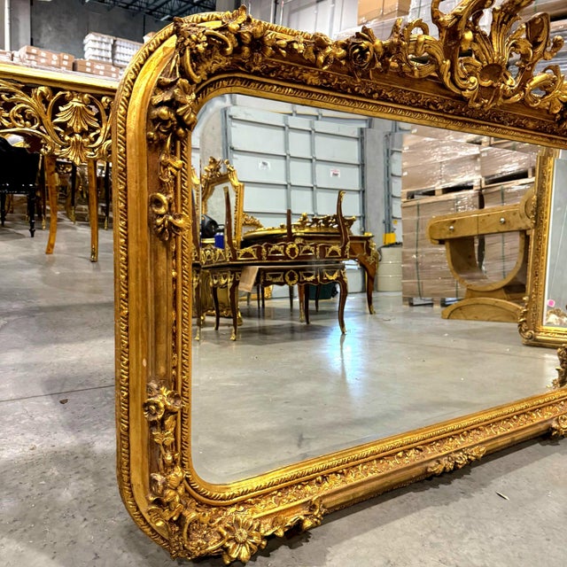 Glass 1980s French Style Gold Wall Mirror with Gold Leaf Details For Sale - Image 7 of 10