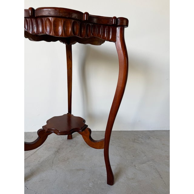 Vintage Carved Mahogany Wood Scalloped End Table With Lower Shelf For Sale - Image 12 of 12