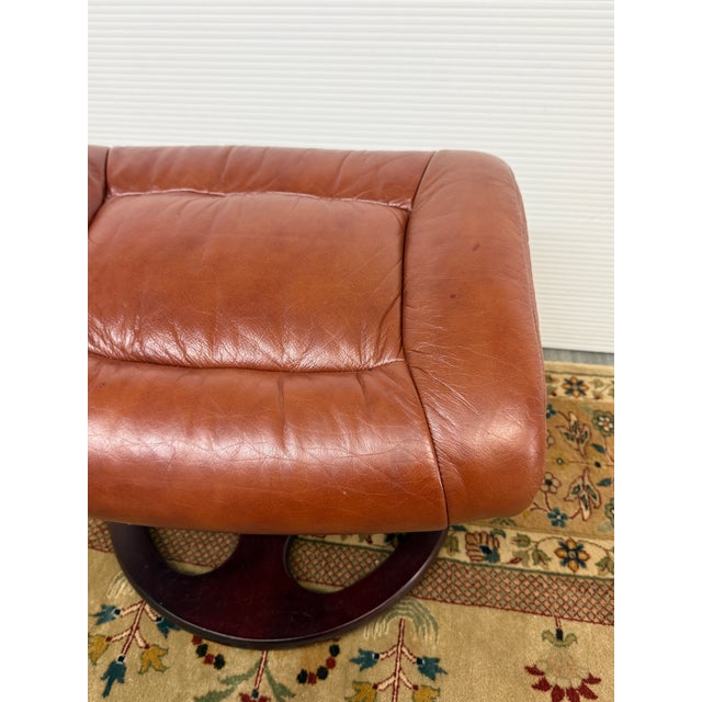 Mid-Century Modern Stressless Faux Leather Footstool For Sale - Image 3 of 12