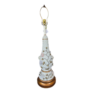 Meissen Style German Schneeballen Porcelain Snowball Vase Table Lamp
