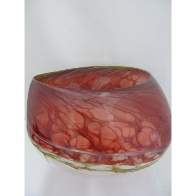 Tim Chilina Large Marbled Red Oregon Pacific Nw Art Glass Vase Bowl For Sale - Image 14 of 18