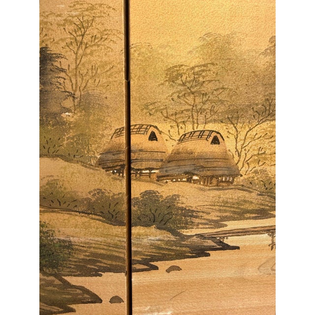 Vintage Japanese Byōbu Hand-Painted Silk Landscape Folding Screen For Sale In Los Angeles - Image 6 of 13