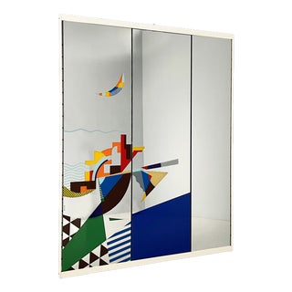 Vintage Italian Floor Mirror with Geometric Decoration, 1980s For Sale