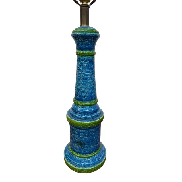 Bitossi VTG Mid-Century Modern Turquoise Blue Bitossi Table Lamp Italian Pottery - Works For Sale - Image 4 of 8