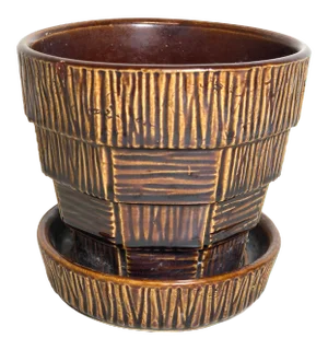 McCoy Pottery 1940s – 1960s Small "Brown" Mid-Century Flower Pot and Saucer Small