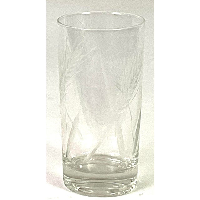 Mid 20th Century Art Deco Hand Cut and Slightly Frosted Pitcher and Seven Tall Drinking Glasses - 8 pcs For Sale - Image 6 of 6