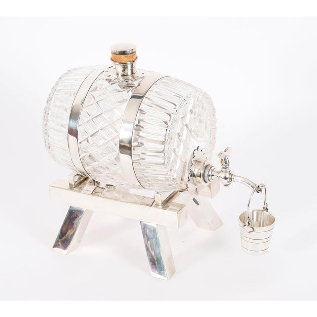 Metal Antique 19th Century Crystal Barrel Decanter on Stand from Mappin & Webb, 1880s For Sale - Image 7 of 13