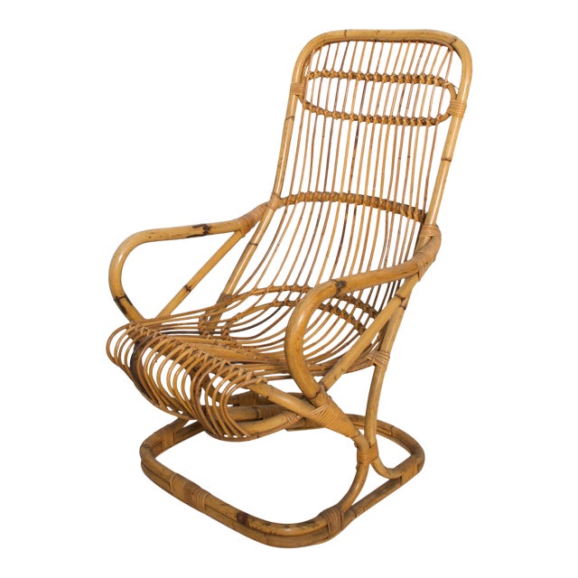 Mid Century Modern by Tito Agnoli, Tall Wicker Lounge Chair, Italy