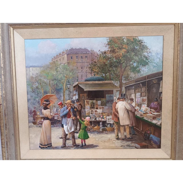 Elio Ferrara, Paris Marché Aux Puces Flea Market, 1980, Vintage Oil on Canvas Painting For Sale - Image 3 of 18