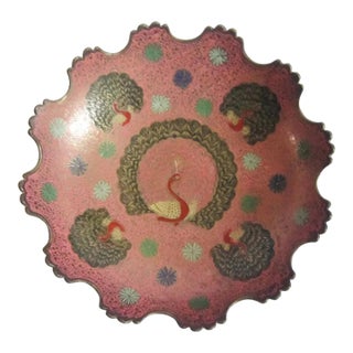 Boho Pink Peacock India Brass Bowl For Sale