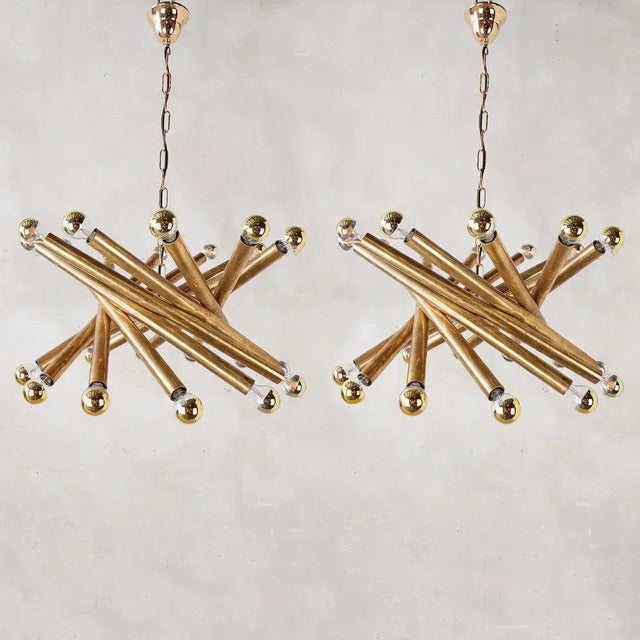 Mid-Century Italian Brass Pendant Lamps attributed to Stilnovo, 1950s, Set of 2 For Sale - Image 10 of 10