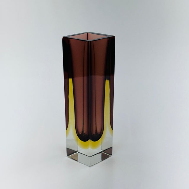 Murano Glass Sommerso Vintage Murano Glass Vase Vintage Mid-Century Modern Sommerso Glass Square Vase For Sale - Image 4 of 17