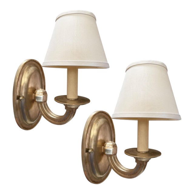 1990s Regency Style Paul Ferrante White Gold Giktwood Sconces - a Pair For Sale