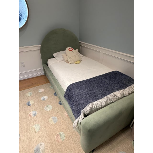English Kids Bed. Elora Arched Upholstered Bed Twin + Trundle Eucalyptus Performance Velvet by West Elm For Sale - Image 3 of 5