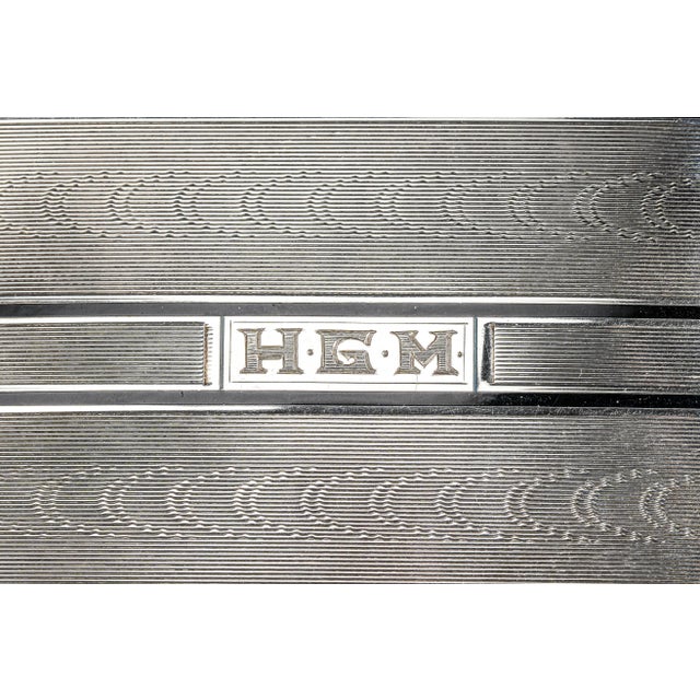 Fantastic Art Deco Engine Turned Sterling Silver Enamel Antique Cigarette Case and Vesta Tobacciana For Sale In New York - Image 6 of 15