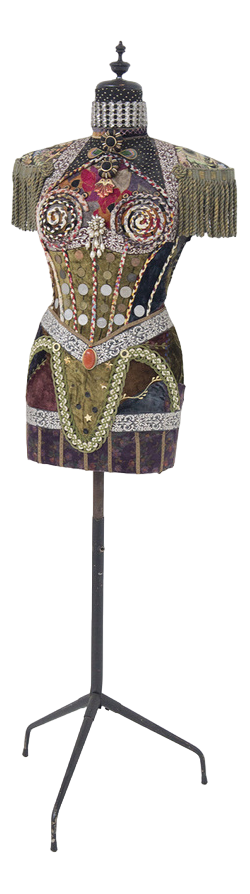 Susanna Hardage, Mannequin with Textile Assemblage, Coins and Costume Jewellery, 1980s, Mixed Media Sculpture