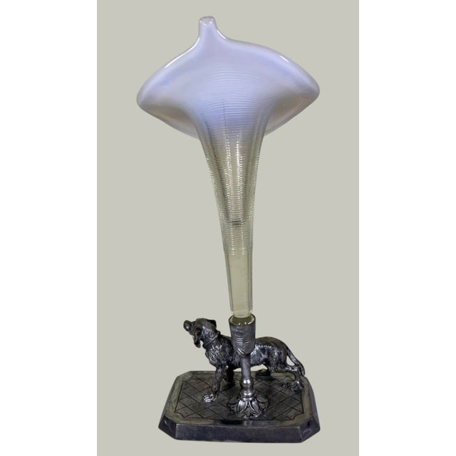Art Nouveau Opalescent Jack in the Pulpit Vase on Silver Hunting Dog Stand For Sale - Image 4 of 6