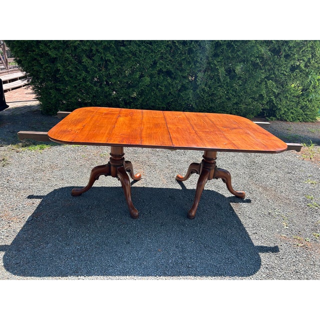 Queen Anne Monumental Vintage Walnut Dining Table With Queen Anne Style Pedestals For Sale - Image 3 of 18