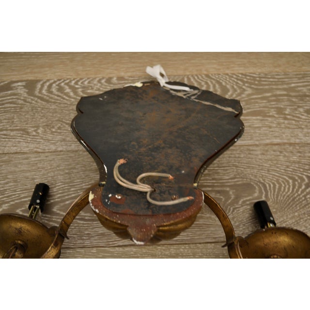 French 1920’s Double Arm Gilded Venetian Etched Mirror Sconce For Sale - Image 3 of 3